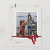 シンプルレッドボウ写真クリスマス シーズンポストカード (正面/裏面)