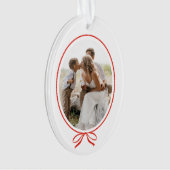 シンプルレッドボウ楕円形フォトクリスマス オーナメント (正面)