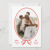 シンプルレッドボウ楕円形フォトクリスマス シーズンカード (正面)