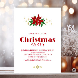 シンプルレッドポインセチアパーティー 招待状