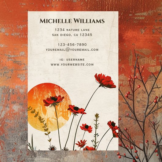 シンプルレッドポピズボホワイルドフラワーズサンセット 名刺