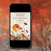 シンプルレッドポピーズボホワイルドフラワーズサンセット結婚ズ セーブザデート