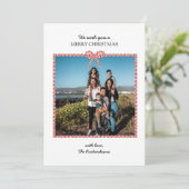 シンプルレッド白ストライプいBow写真クリスマスカード 招待状 (スタンド正面)