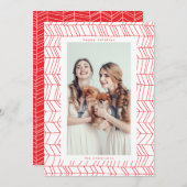 シンプルレッド&ホワイトクリスマスキャンディーケイン縁ど シーズンカード (正面/裏面)