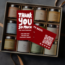 シンプルレッド&ホワイト注文ありがとう社会QRコード 名刺