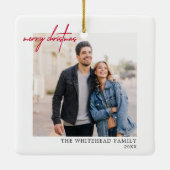 シンプルレッド・メリー・クリスマス写真白 セラミックオーナメント (裏面)