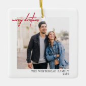 シンプルレッド・メリー・クリスマス写真白 セラミックオーナメント (正面)