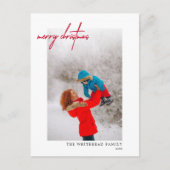 シンプルレッド・メリー・クリスマス写真白 ポストカード (正面)