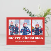 シンプルレッド・メリー・クリスマス・フォト・コラージュ シーズンカード (スタンド正面)