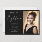 シンプルレディーデバタンテブラック18誕生日 招待状 (正面)