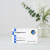 シンプルレトロの明るい青いストライプアイコン創始者CEO 名刺 (スタンド正面)