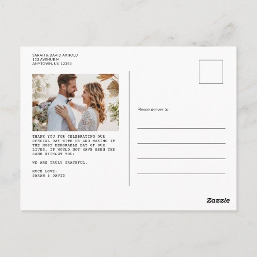 シンプルレトロクラシック写真結婚の感謝 ポストカード (裏面)