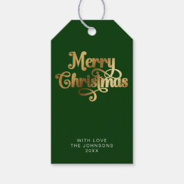 シンプルレトログエレガントリーン&金ゴールドメリークリスマス ギフトタグ