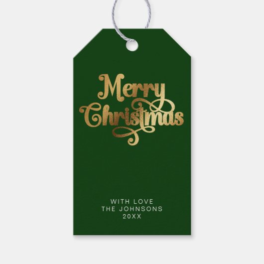 シンプルレトログエレガントリーン&金ゴールドメリークリスマス ギフトタグ (正面)