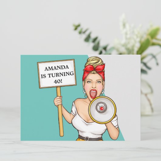 シンプルレトロスピーカーレディ40歳誕生日 招待状 (スタンド正面)