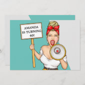 シンプルレトロスピーカーレディ40歳誕生日 招待状 (正面/裏面)