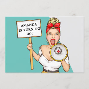 シンプルレトロスピーカーレディ40歳誕生日 招待状