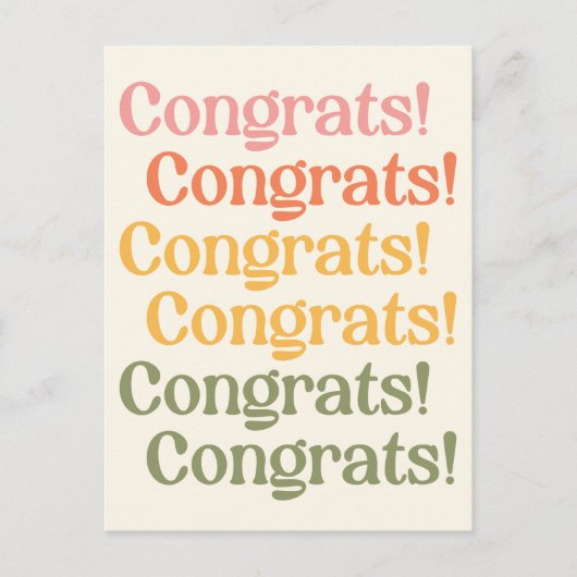 シンプルレトロタイポグラフィおめでとうイエロー&グリーン ポストカード (正面)