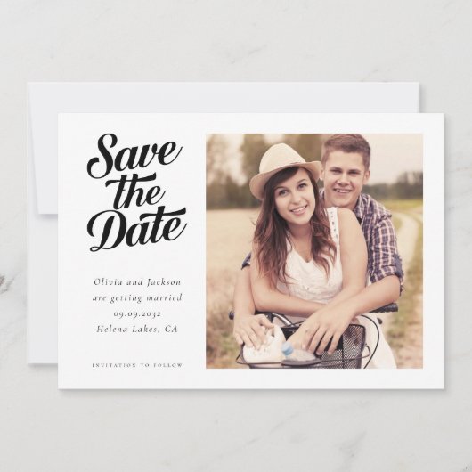 シンプルレトロタイポグラフィ写真 セーブザデート (正面)