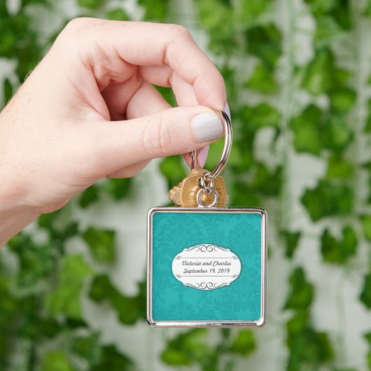 シンプルレトロターコイズミントダマスウェディング キーホルダー (手)