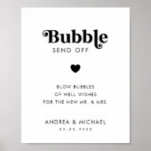 シンプルレトロハートバブル送信オフ結婚サイン ポスター (正面)