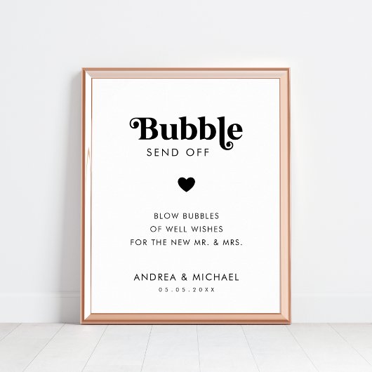 シンプルレトロハートバブル送信オフ結婚サイン ポスター
