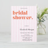 シンプルレトロピンクストライプのブライズシャワー 招待状 (スタンド正面)