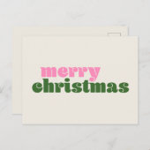 シンプルレトロピンク緑メリークリスマス ポストカード (正面/裏面)