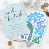 シンプルレトロフローラスカイブルーモダンアーチ結婚ーズ 招待状