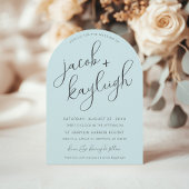 シンプルレトロフローラスカイブルーモダンアーチ結婚ーズ 招待状