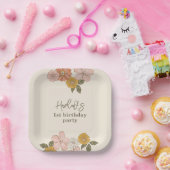 シンプルレトロフローラパーティープレート ペーパープレート (パーティー)