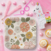 シンプルレトロフローラパーティープレート ペーパープレート (パーティー)