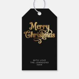 シンプルレトロブエレガントラック&金ゴールドメリークリスマス ギフトタグ