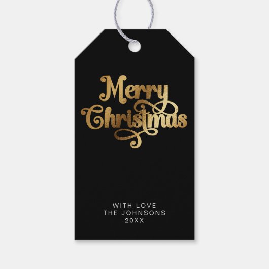 シンプルレトロブエレガントラック&金ゴールドメリークリスマス ギフトタグ (正面)