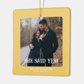 シンプルレトロ初めてのクリスマス婚約したカスタム写真 セラミックオーナメント (左)