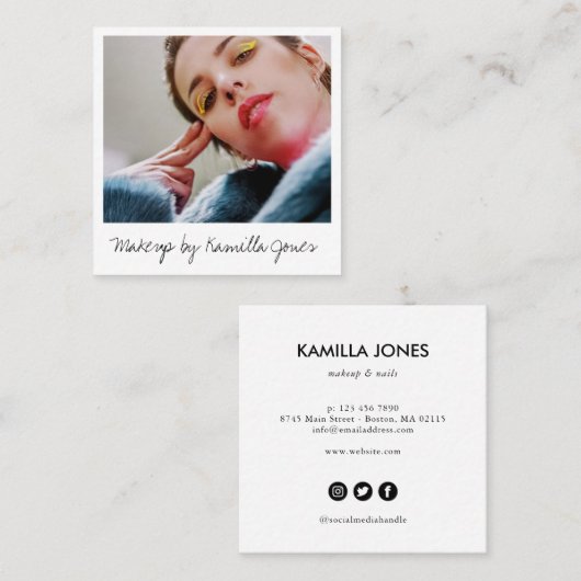 シンプルレトロ化粧アーティストフォトソーシャルメディア スクエア名刺 (正面/裏面)