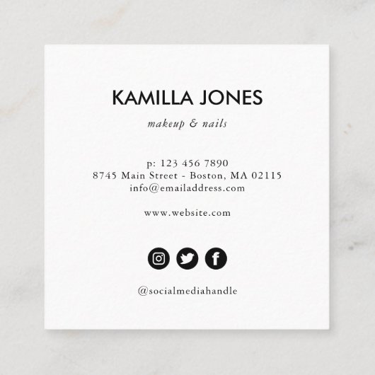 シンプルレトロ化粧アーティストフォトソーシャルメディア スクエア名刺 (裏面)