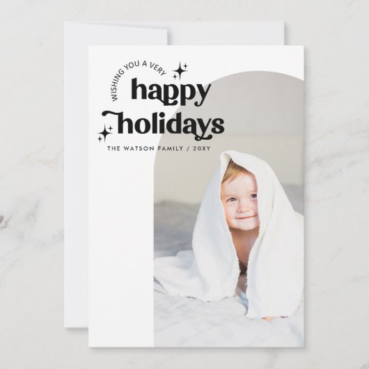 シンプルレトロ可愛いグルーヴィハッピーホリデーズフォト シーズンカード (正面)