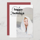 シンプルレトロ可愛いグルーヴィハッピーホリデーズフォト シーズンカード (正面/裏面)