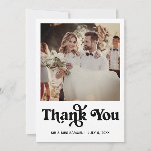 シンプルレトロ結婚の感謝フォトカード 案内状 (正面)