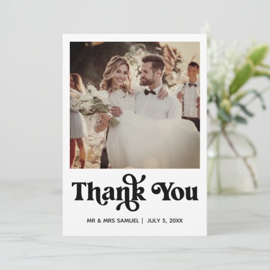シンプルレトロ結婚の感謝フォトカード 案内状 (スタンド正面)