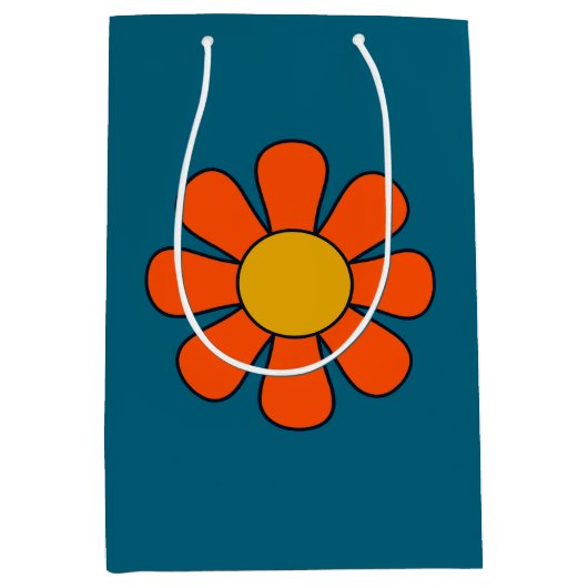 シンプルレトロ60モダンs 70sフラワー独身の ミディアムペーパーバッグ (正面)