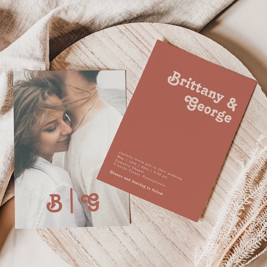 シンプルレトロ |古いバラカジュアルフォトモノグラム 招待状