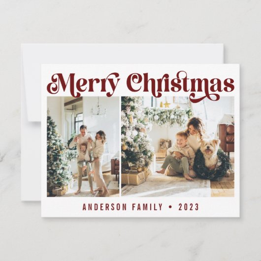 シンプルレトロChristmas Two Photo シーズンカード (正面)