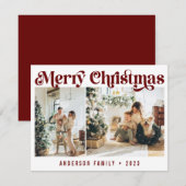 シンプルレトロChristmas Two Photo シーズンカード (正面/裏面)