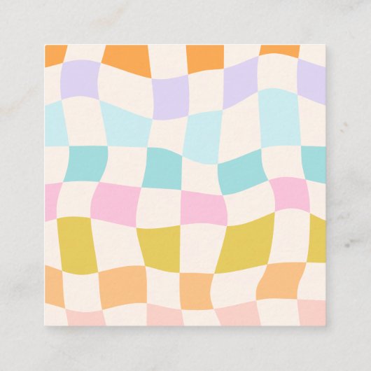 シンプルレトロGroovyチェッ市松模様にカーボードあなたのロゴ スクエア名刺 (裏面)