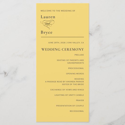 シンプルレモミニマルンドロップイエロー結婚式 プログラム (正面)