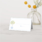 シンプルレモンツリーブルーホワイトストライプレモンベイビーシャワー プレイスカード (正面)