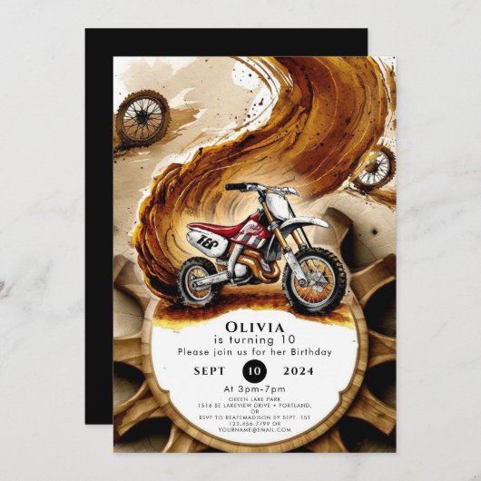 シンプルレースホイールバイク誕生日 招待状 (正面/裏面)