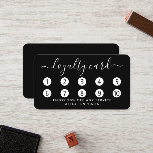 シンプルロイヤリティカード – 白黒 ロイヤリティカード (正面/裏面インサイチュ)